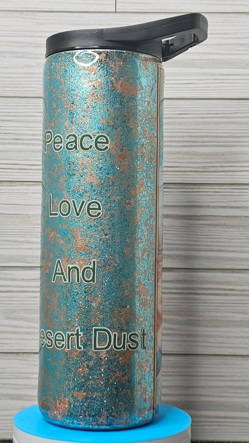 30oz Duo Skinny Turquoise/Gold Foil with Peace, Love, and Desert Dust Epoxy Tumbler