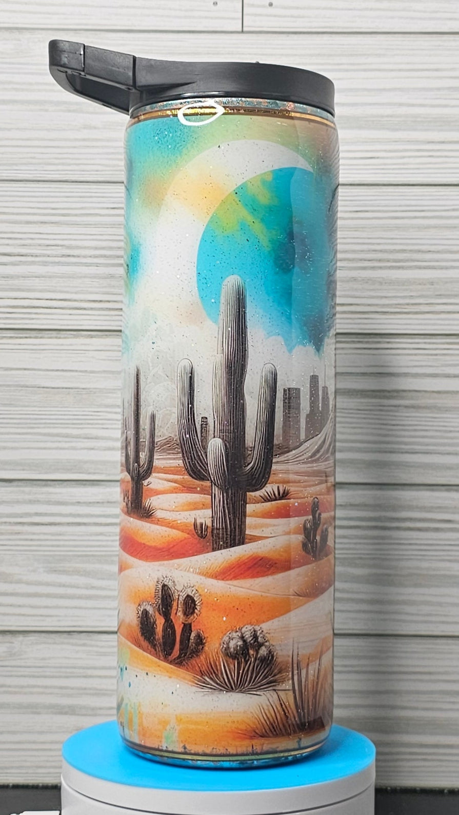 30oz Duo Skinny Turquoise/Gold Foil with Peace, Love, and Desert Dust Epoxy Tumbler