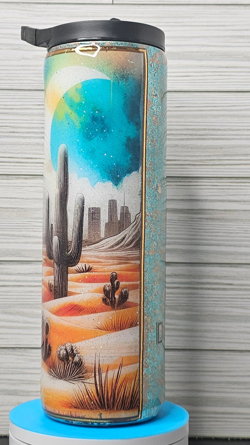 30oz Duo Skinny Turquoise/Gold Foil with Peace, Love, and Desert Dust Epoxy Tumbler