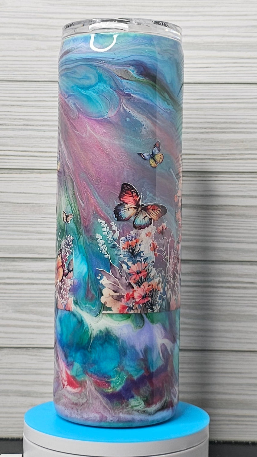 30oz Floral Skull Ink Swirl Epoxy Tumbler
