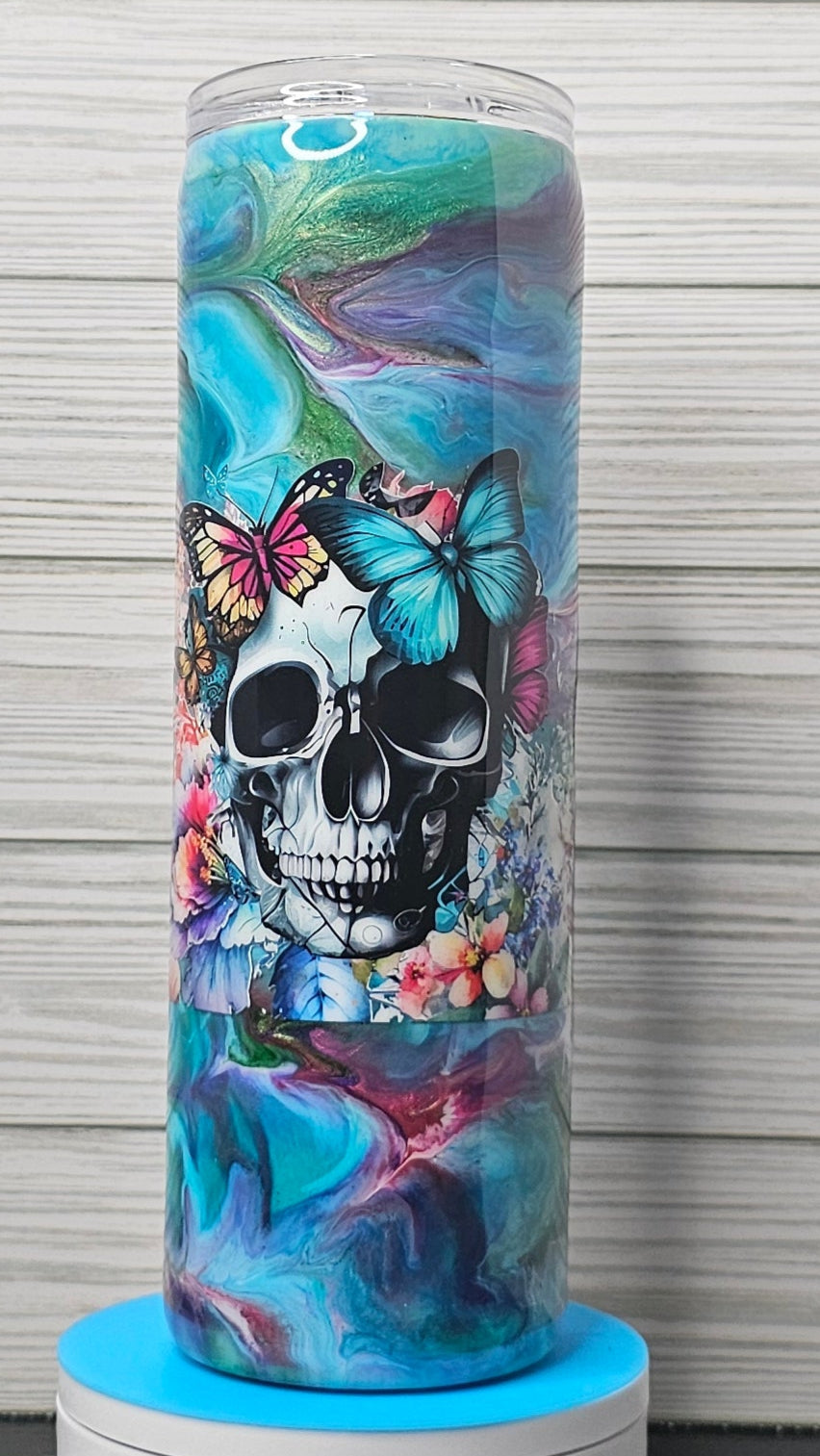 30oz Floral Skull Ink Swirl Epoxy Tumbler