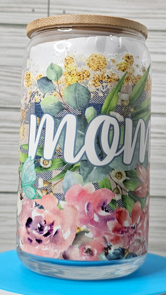 16oz Glass Can Mom Floral UVDTF Decal