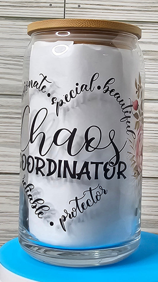 16oz Glass Can Chaos Coordinator UVDTF Decal