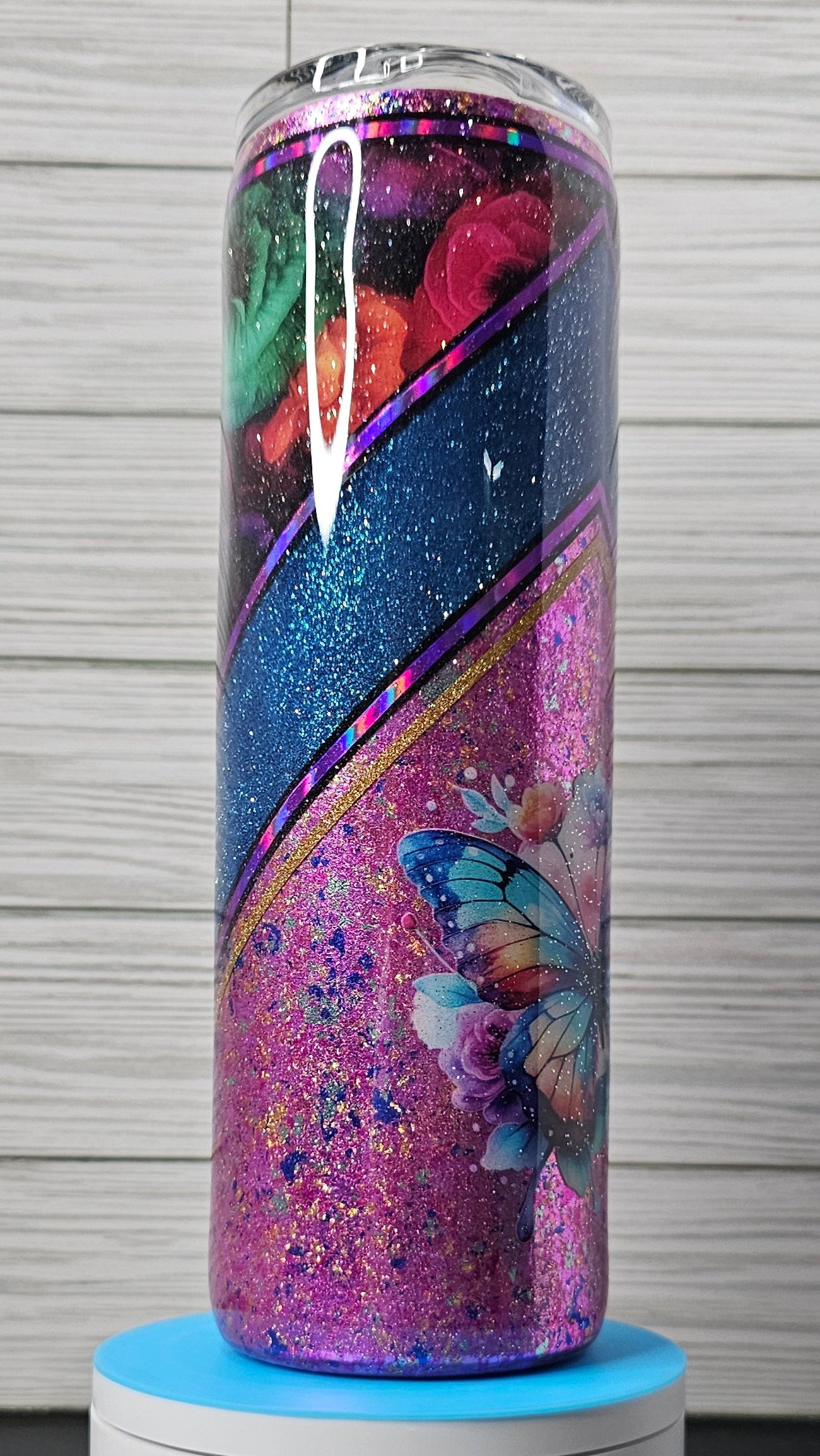 30oz Floral Double V-split Butterfly Epoxy Tumbler