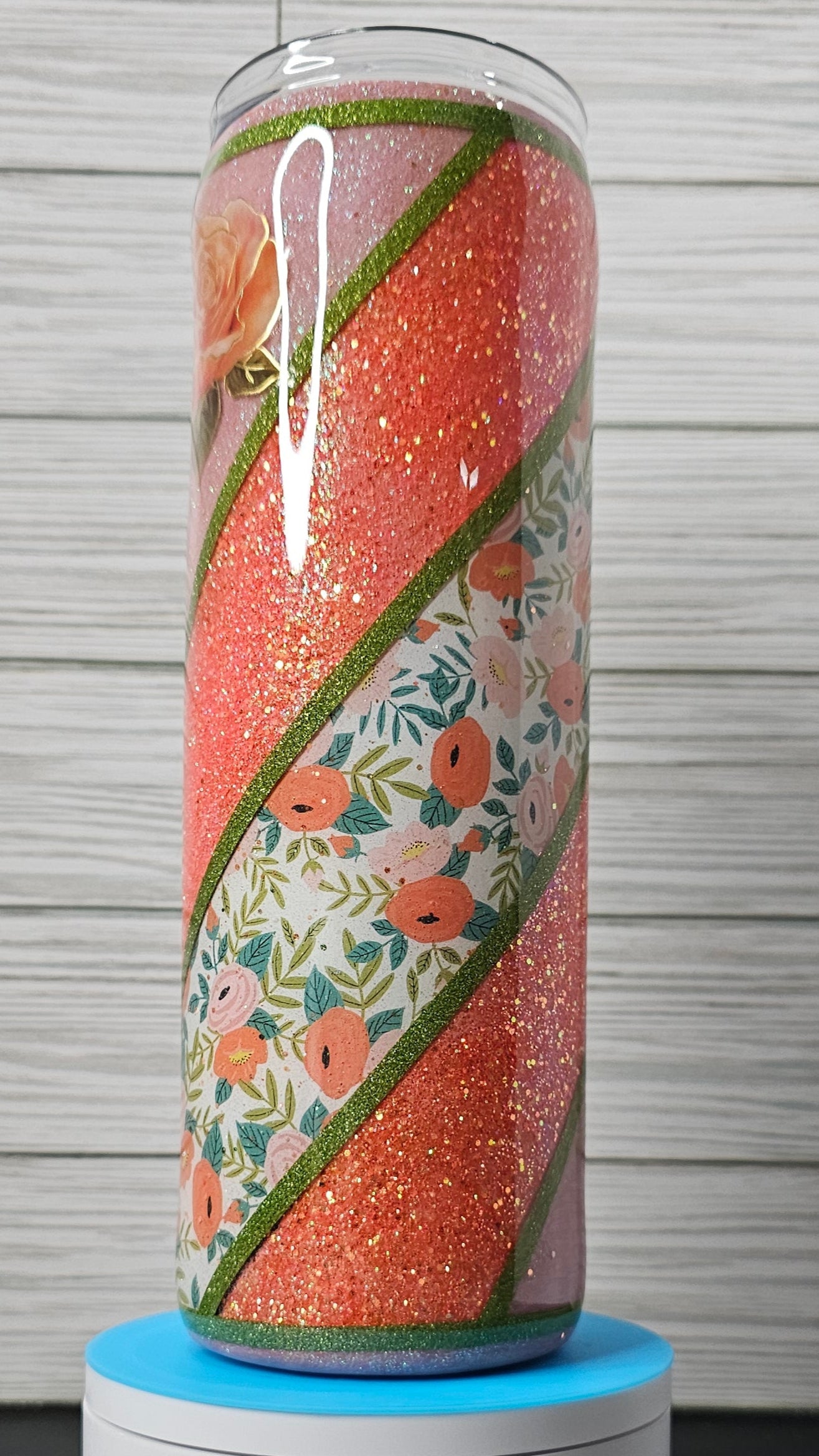 30oz Floral Vinyl Twist Coral Glitter Epoxy Tumbler