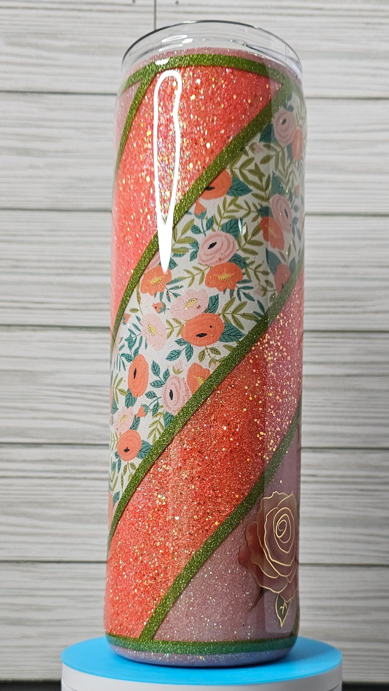 30oz Floral Vinyl Twist Coral Glitter Epoxy Tumbler