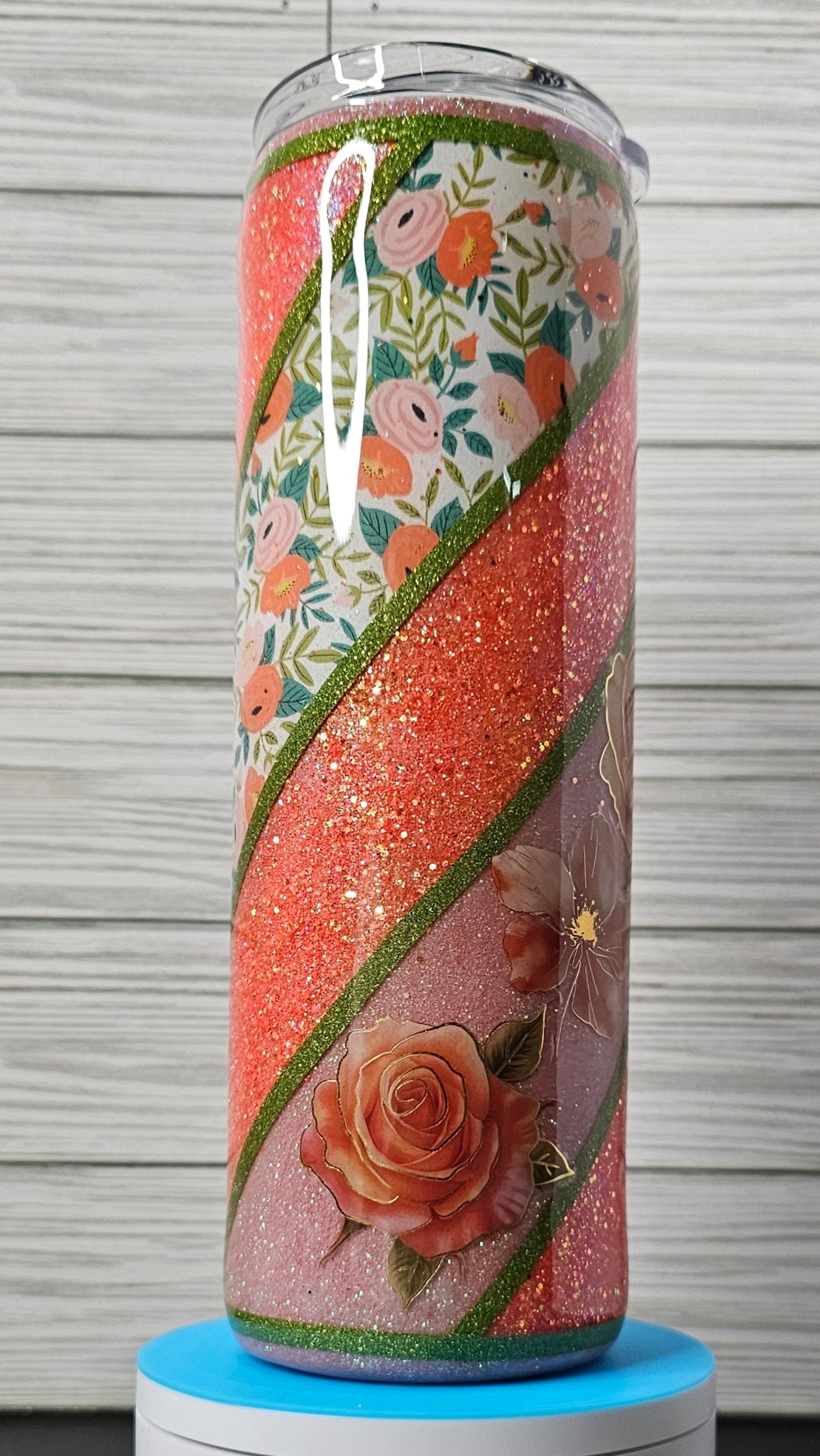 30oz Floral Vinyl Twist Coral Glitter Epoxy Tumbler