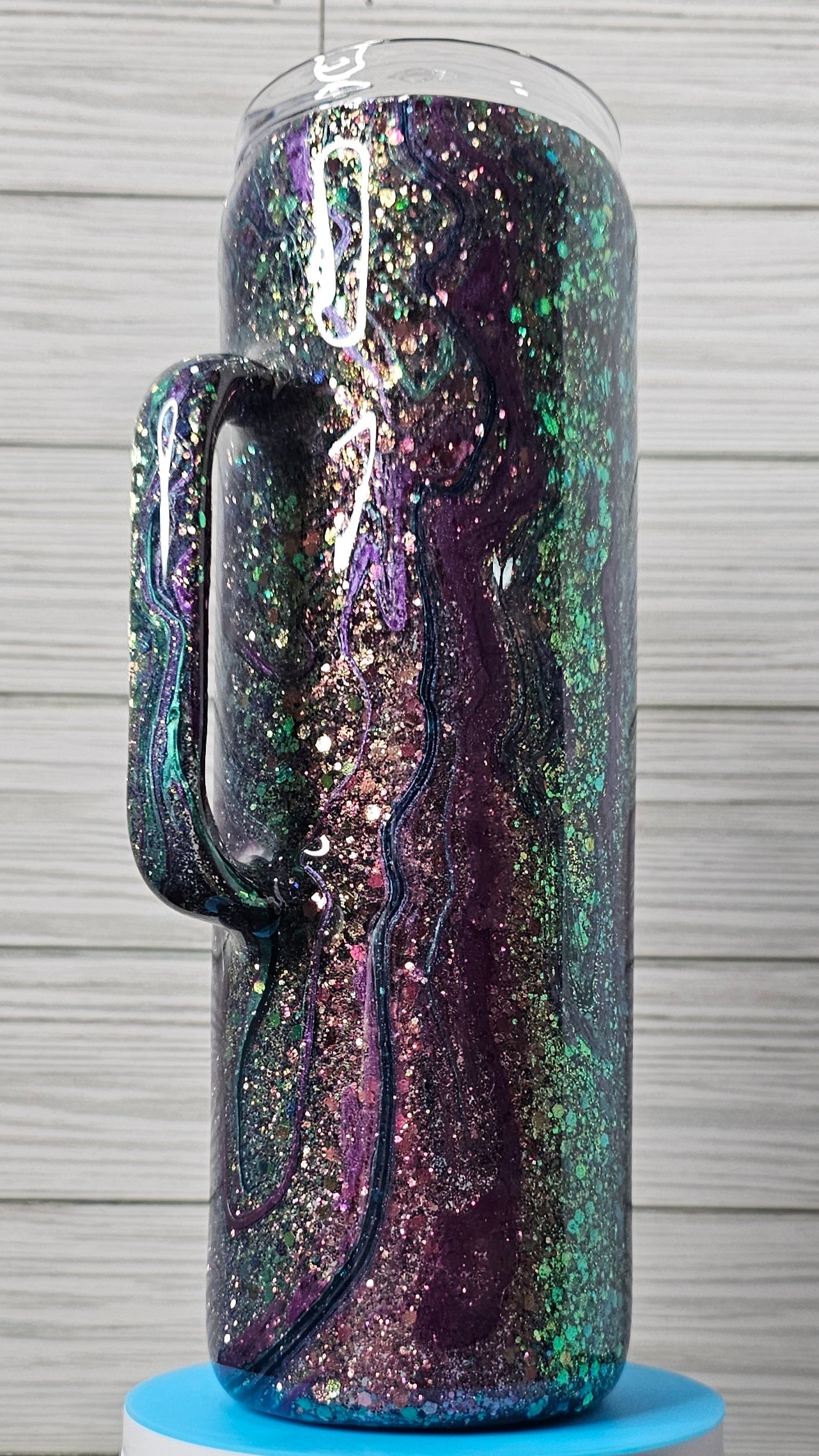 30oz Skinny Hoggdle Purple/Teal/Blue Hydro-dip with Chunky Glitter Epoxy Tumbler