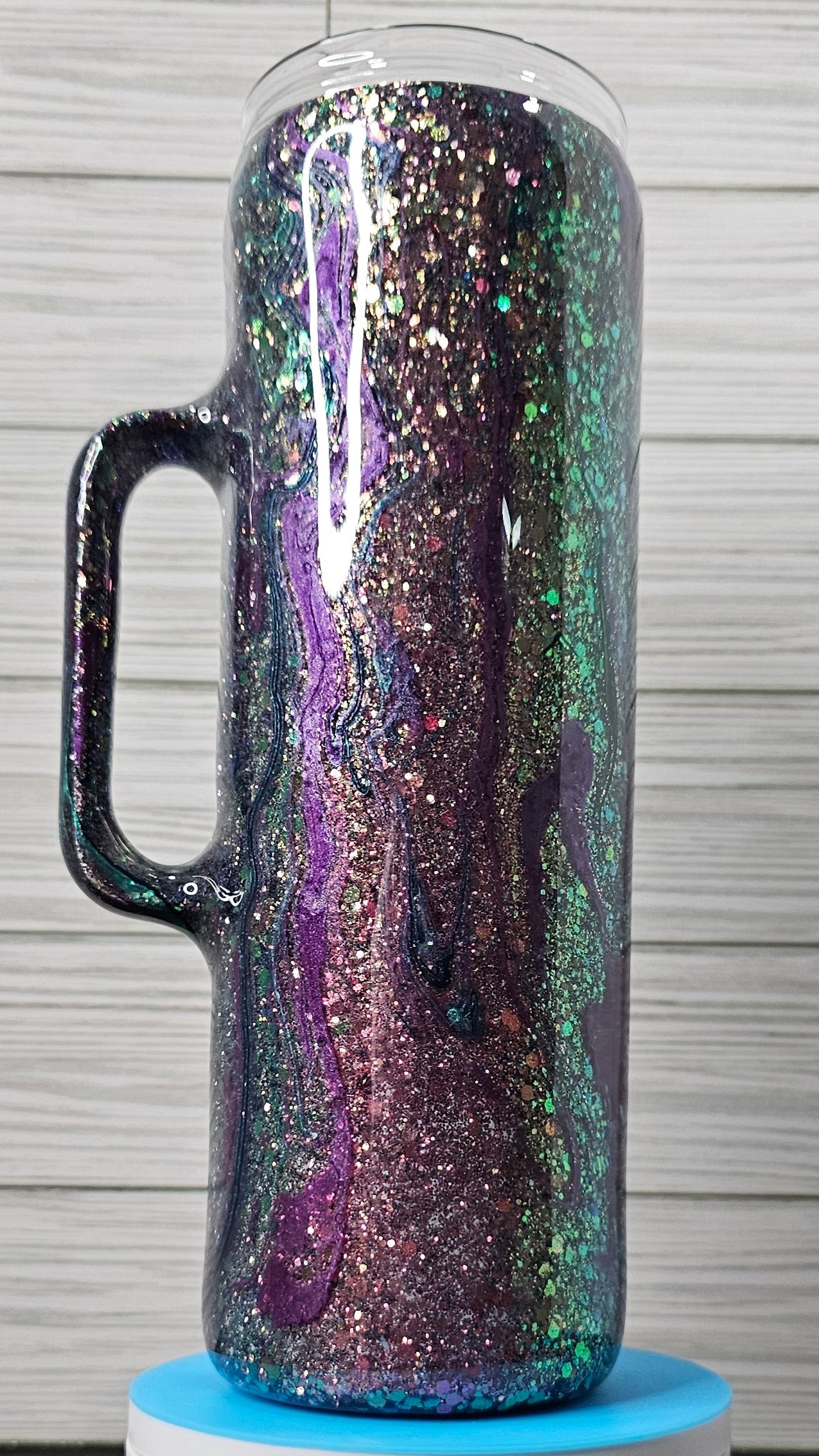 30oz Skinny Hoggdle Purple/Teal/Blue Hydro-dip with Chunky Glitter Epoxy Tumbler