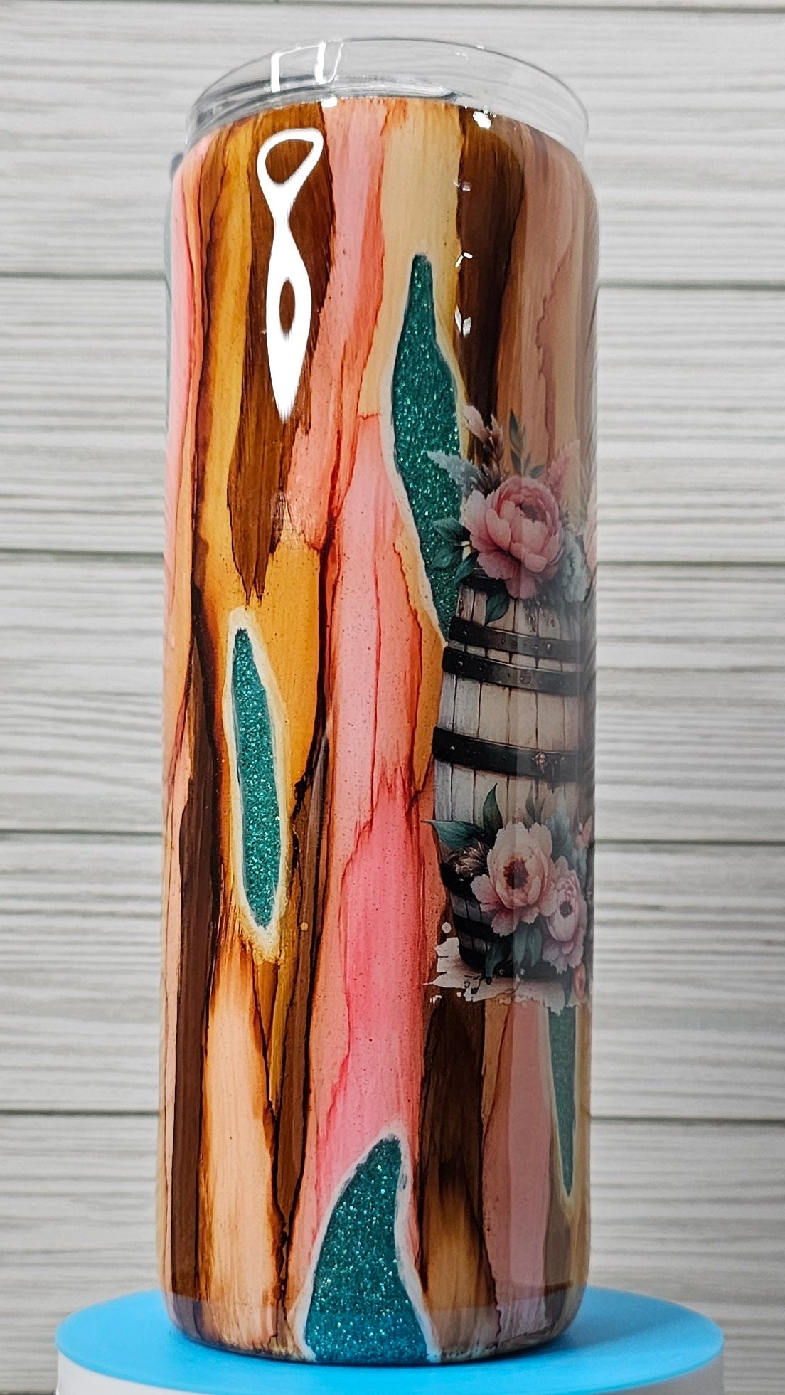 20oz Skinny Wood Grain Colorful Glitter with Barrels Epoxy Tumbler