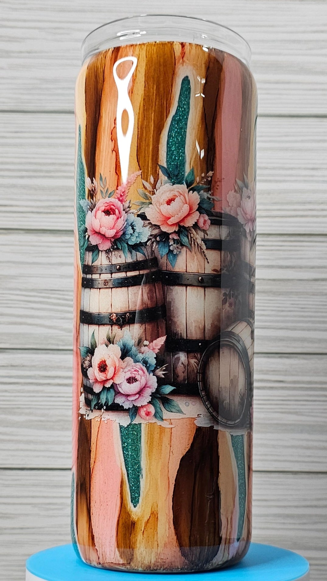 20oz Skinny Wood Grain Colorful Glitter with Barrels Epoxy Tumbler