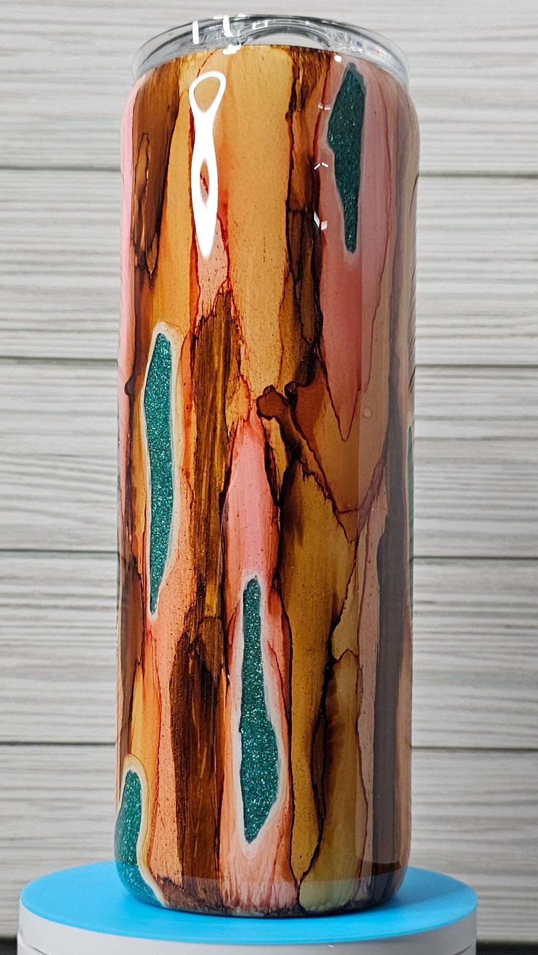 20oz Skinny Wood Grain Colorful Glitter with Barrels Epoxy Tumbler