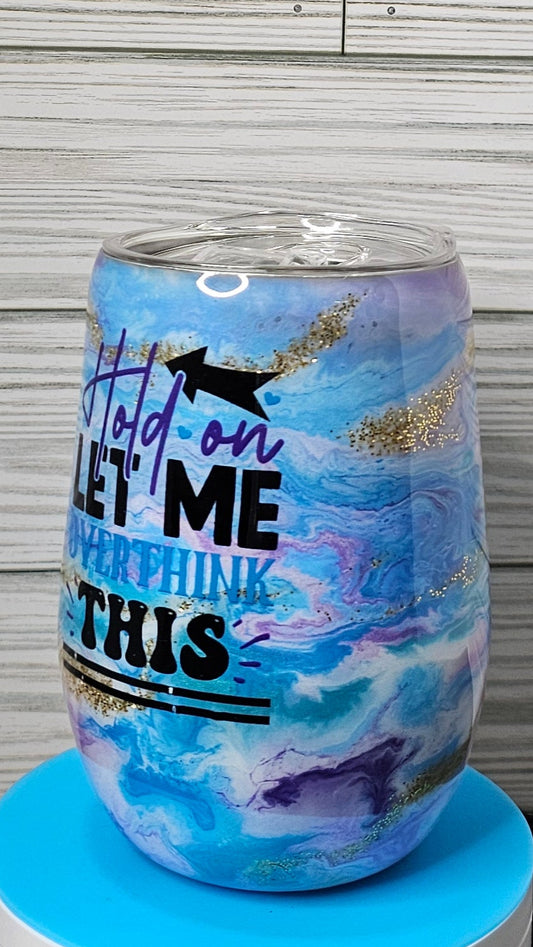 15oz Stemless Wine Overthink This Purple & Blue Ink Swirl with Gold Vein Epoxy Tumbler