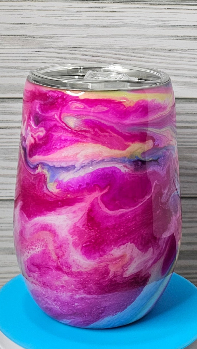 15oz Stemless Wine Pink & Purple Ink Swirl Functional Adult Epoxy Tumbler