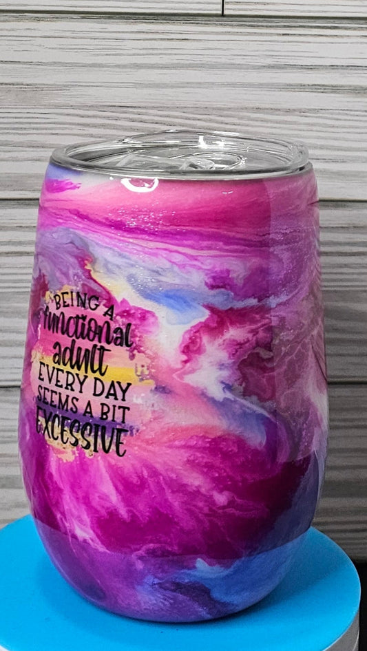 15oz Stemless Wine Pink & Purple Ink Swirl Functional Adult Epoxy Tumbler