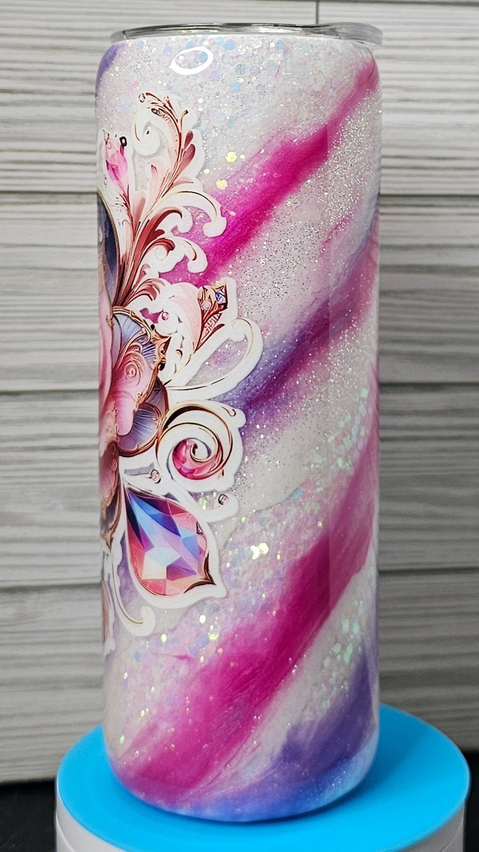 20oz Skinny Pink/Purple Milky Way with Flower Epoxy Tumbler
