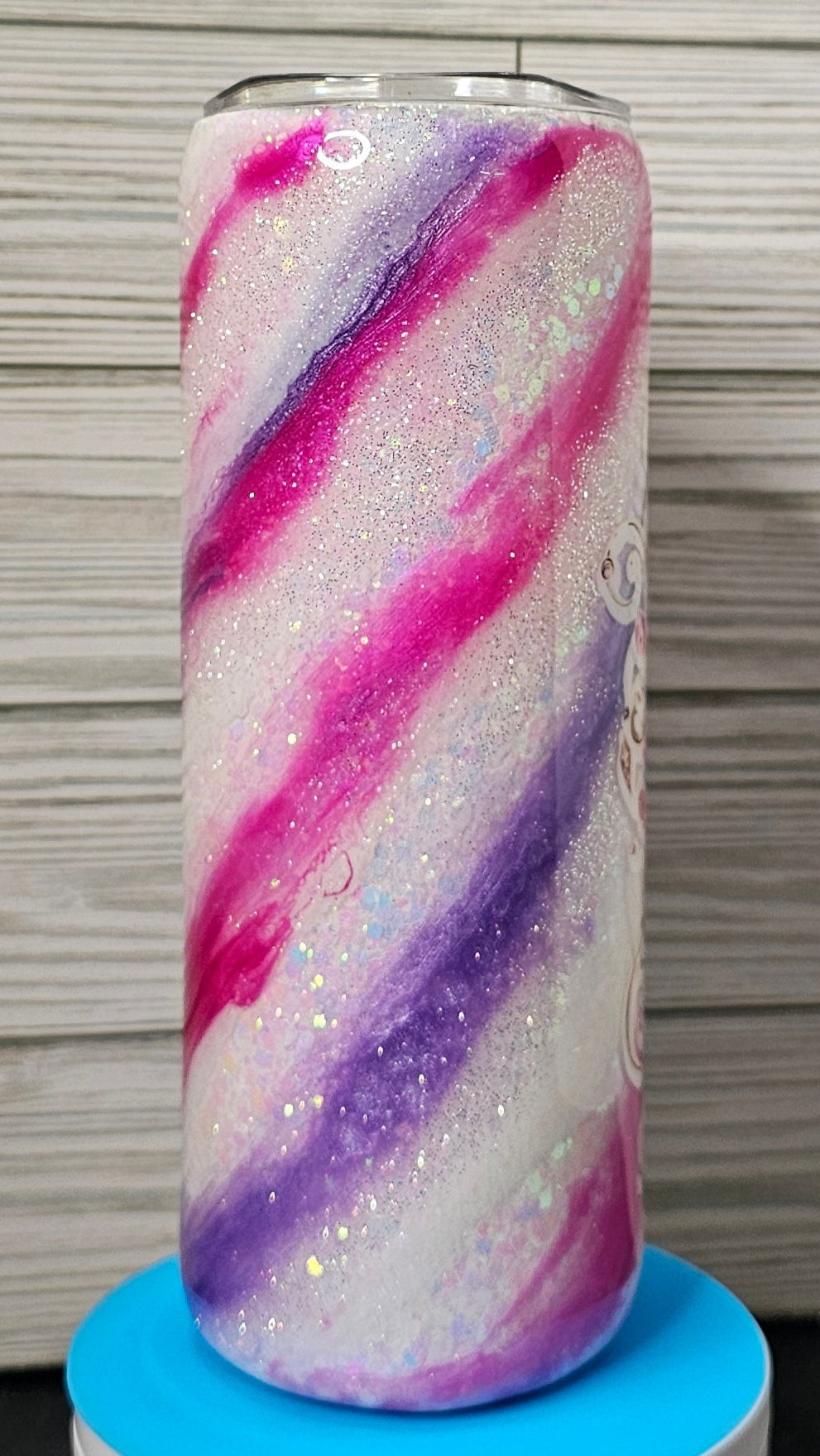 20oz Skinny Pink/Purple Milky Way with Flower Epoxy Tumbler