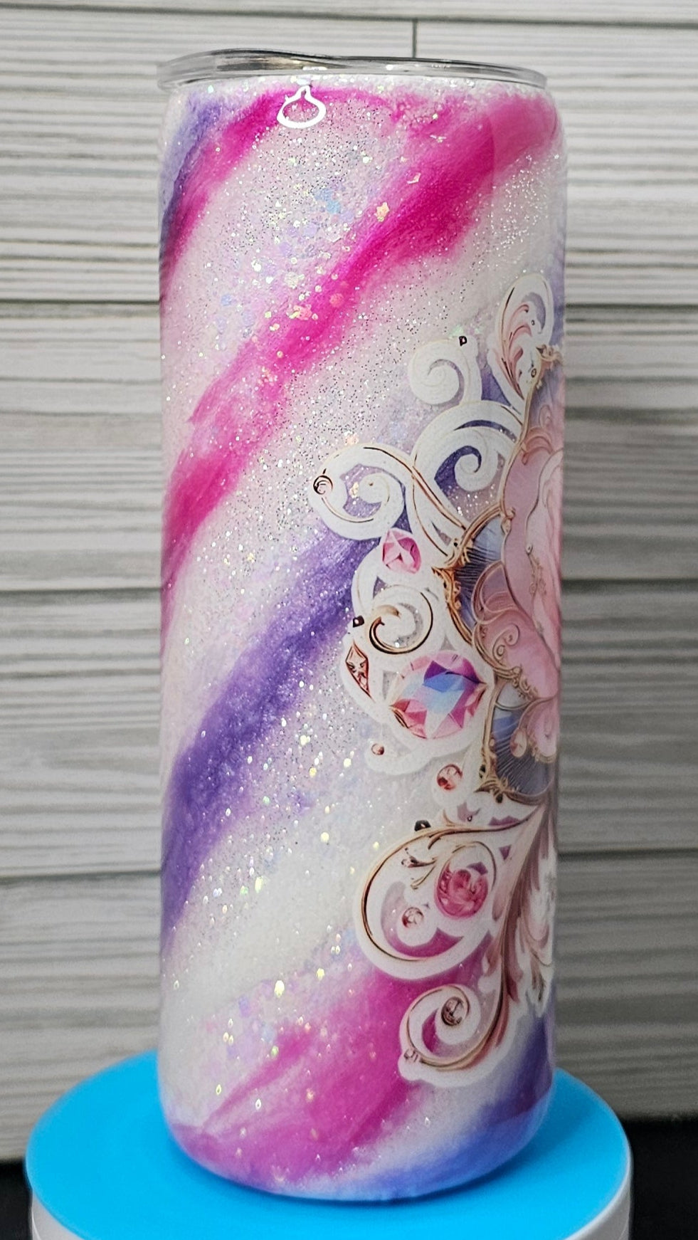 20oz Skinny Pink/Purple Milky Way with Flower Epoxy Tumbler