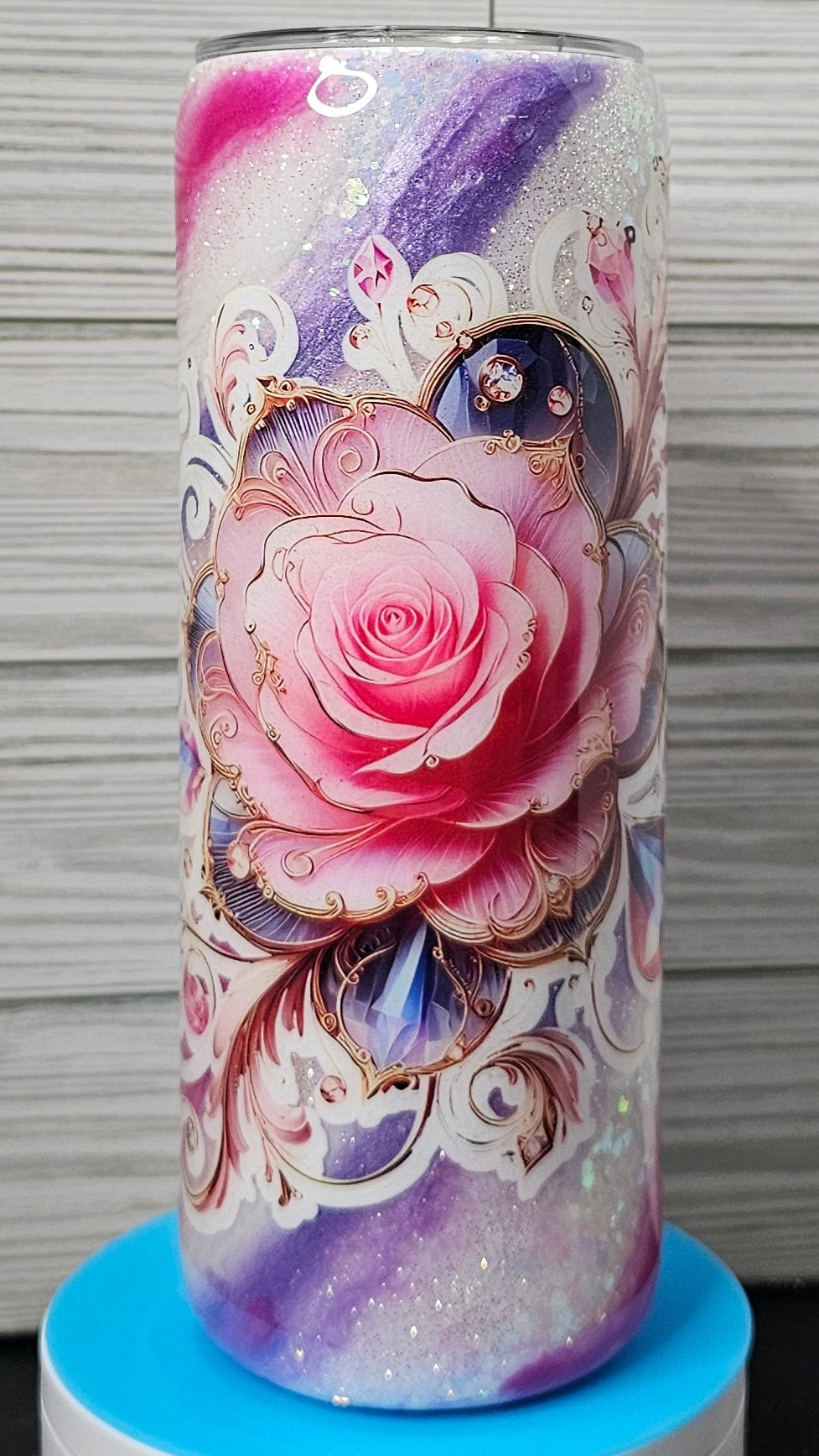 20oz Skinny Pink/Purple Milky Way with Flower Epoxy Tumbler