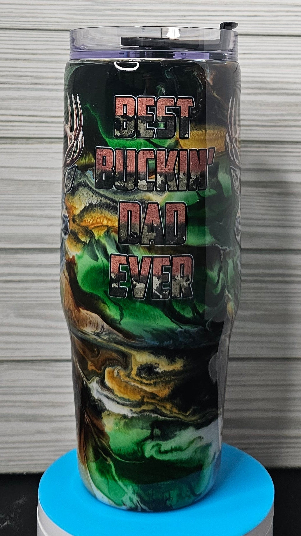 30oz Grippy Camouflage Ink Swirl Best Bucking Dad Epoxy Tumbler