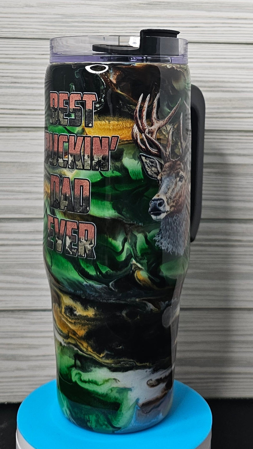 30oz Grippy Camouflage Ink Swirl Best Bucking Dad Epoxy Tumbler