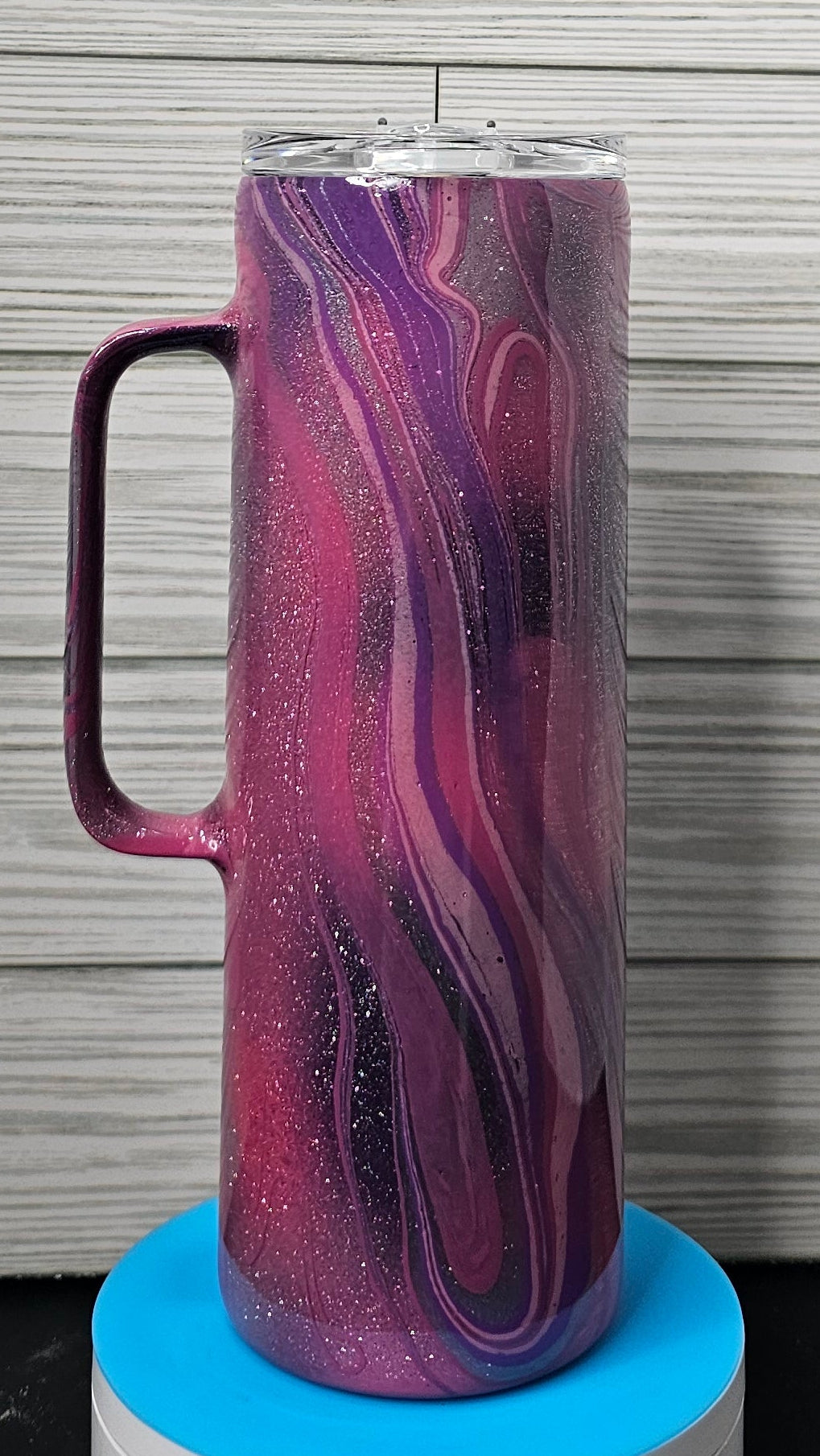 20oz Skinny Hoggdle Pink/Purple Ink Swirl and Paint Swirl Epoxy Tumbler