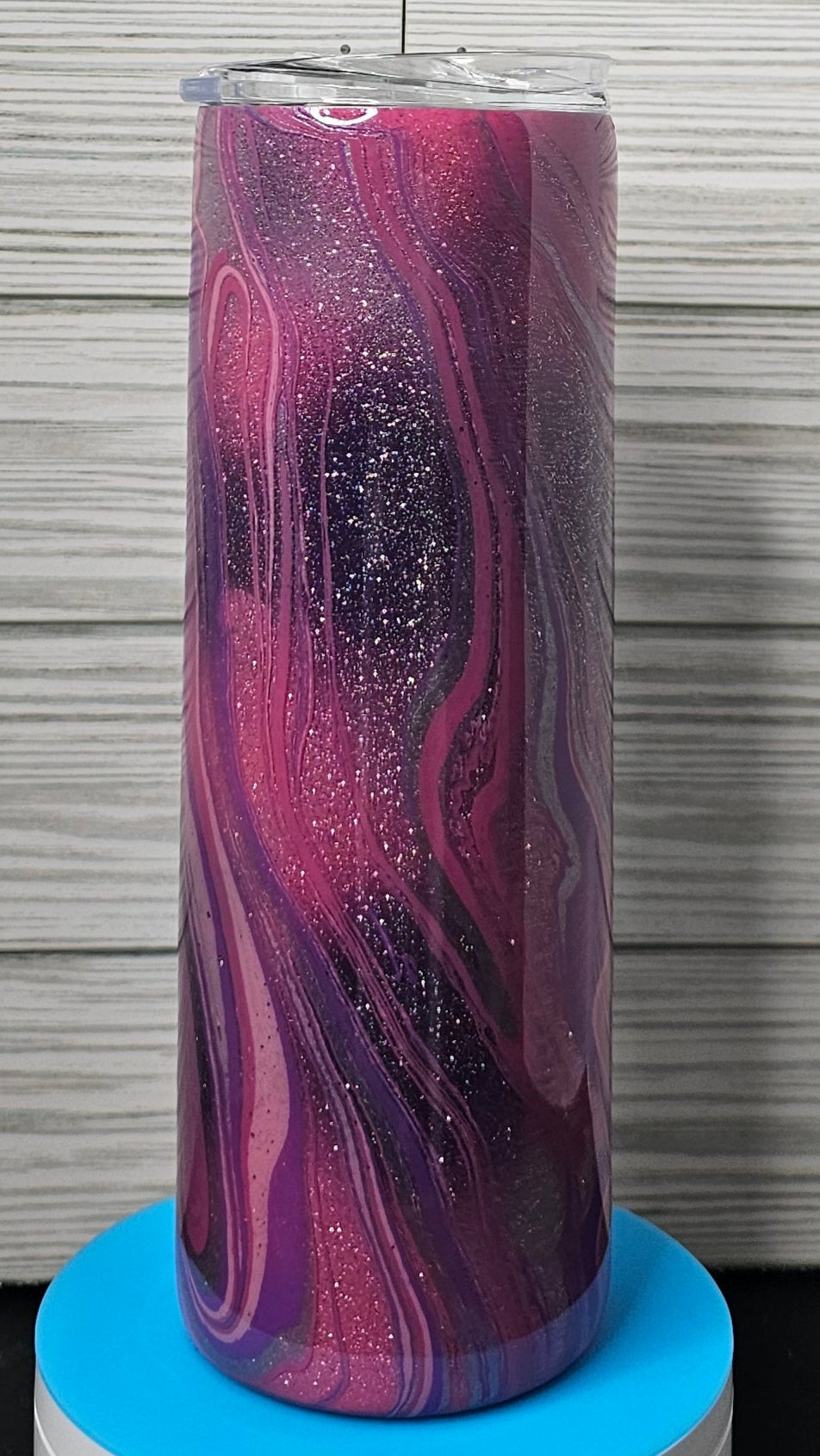 20oz Skinny Hoggdle Pink/Purple Ink Swirl and Paint Swirl Epoxy Tumbler