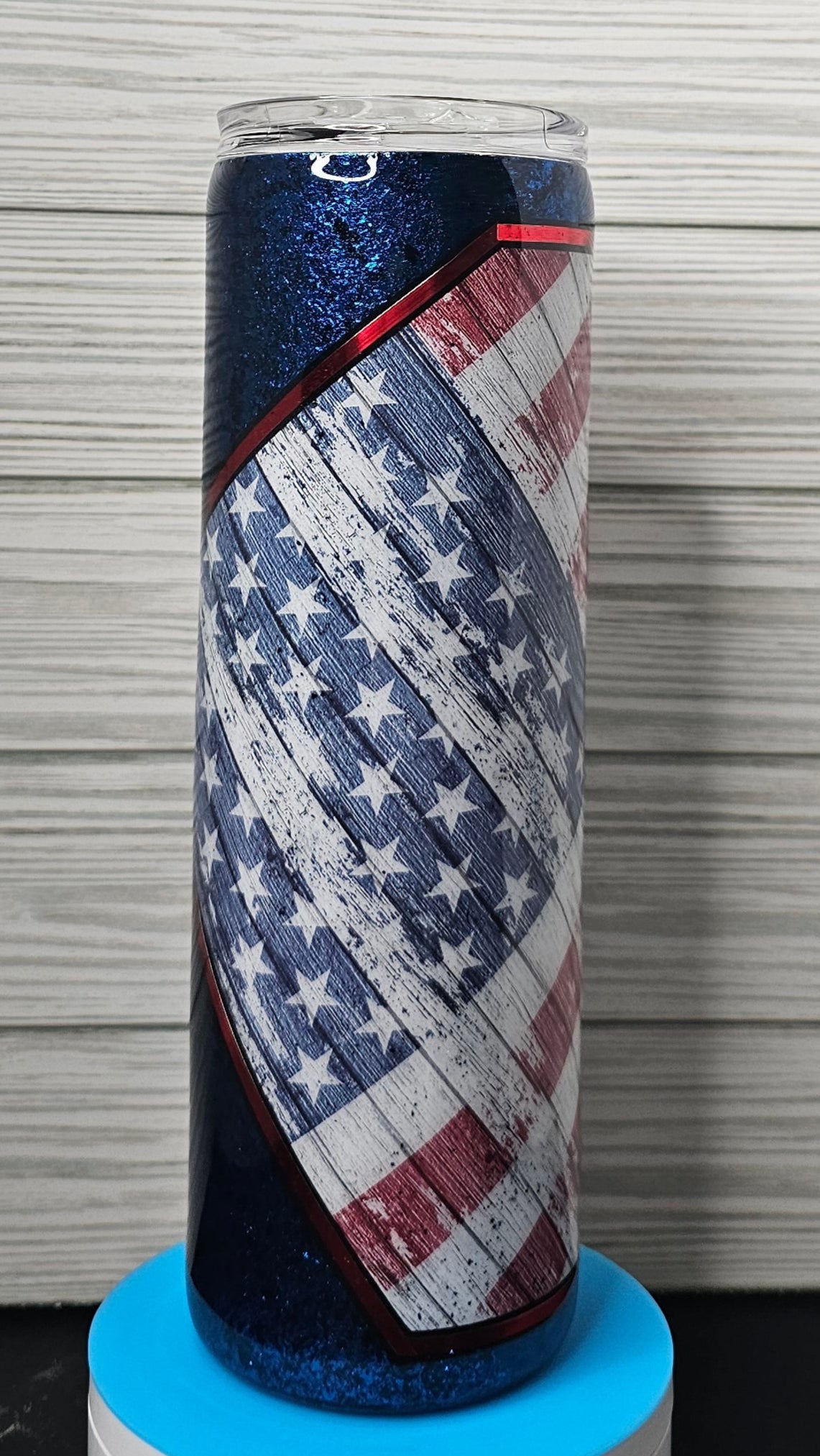 30oz Skinny Blue/Black American Flag Diamond Epoxy Tumbler
