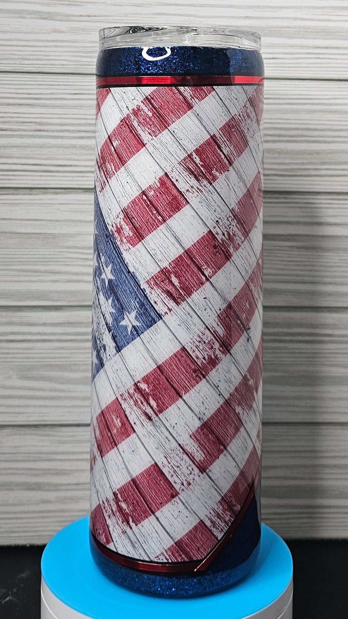 30oz Skinny Blue/Black American Flag Diamond Epoxy Tumbler