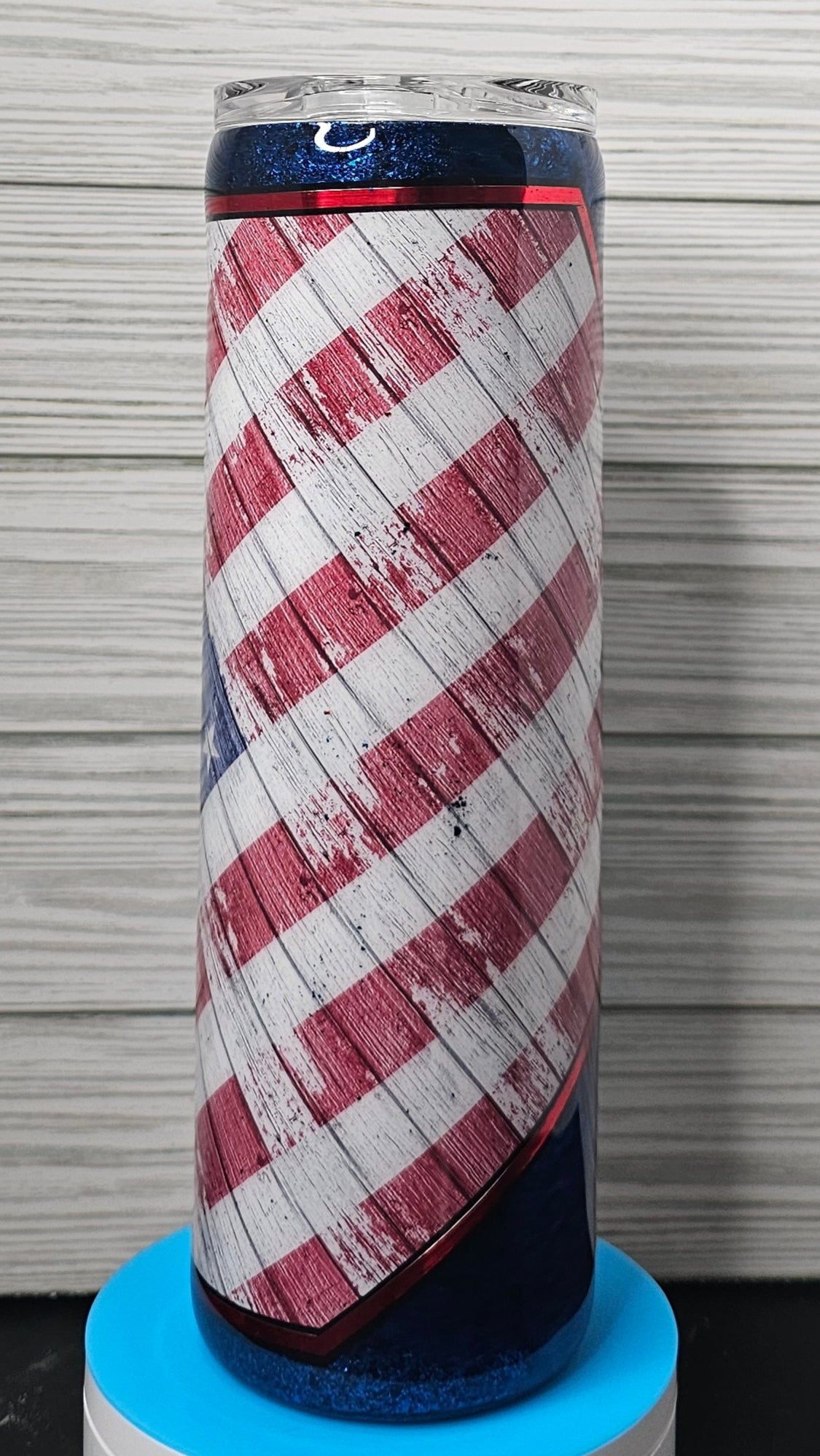 30oz Skinny Blue/Black American Flag Diamond Epoxy Tumbler