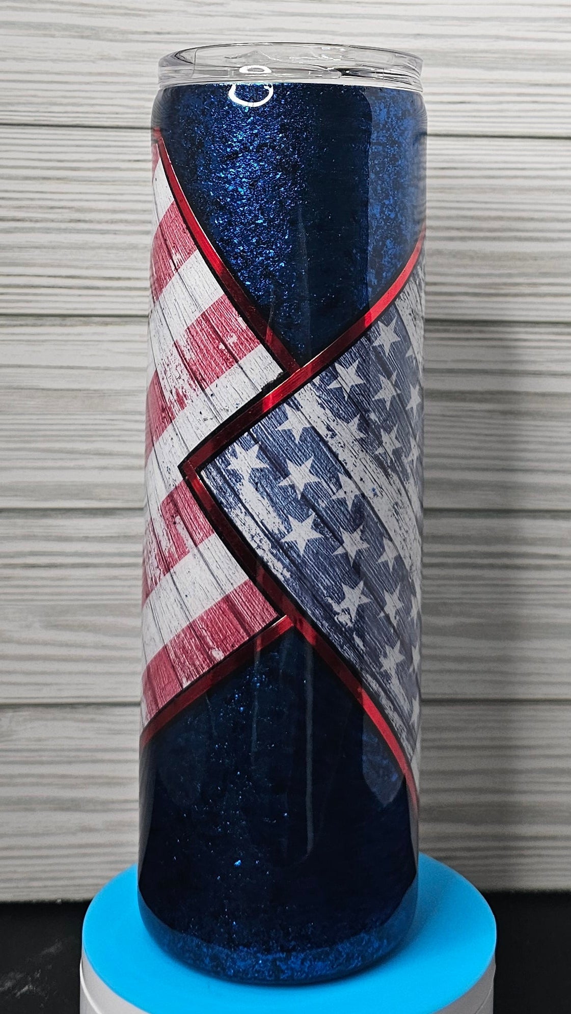 30oz Skinny Blue/Black American Flag Diamond Epoxy Tumbler