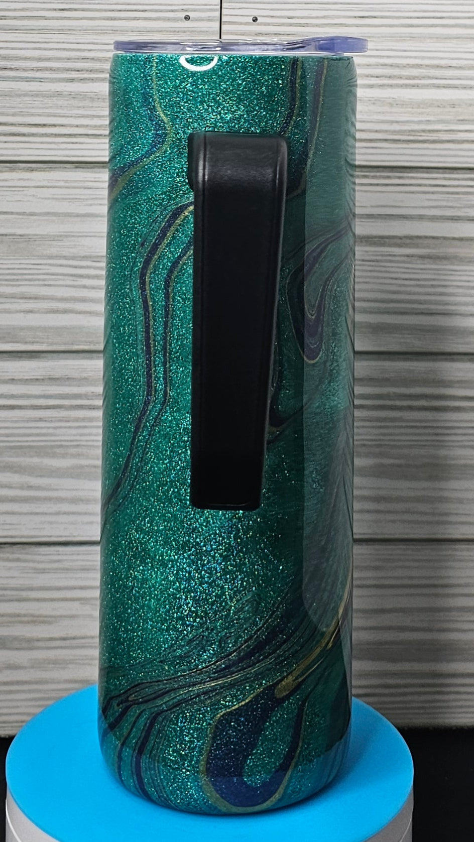 20oz Skinny with Handle Teal/Blue/Gold Ink Swirl and Hydro-dip Epoxy Tumbler