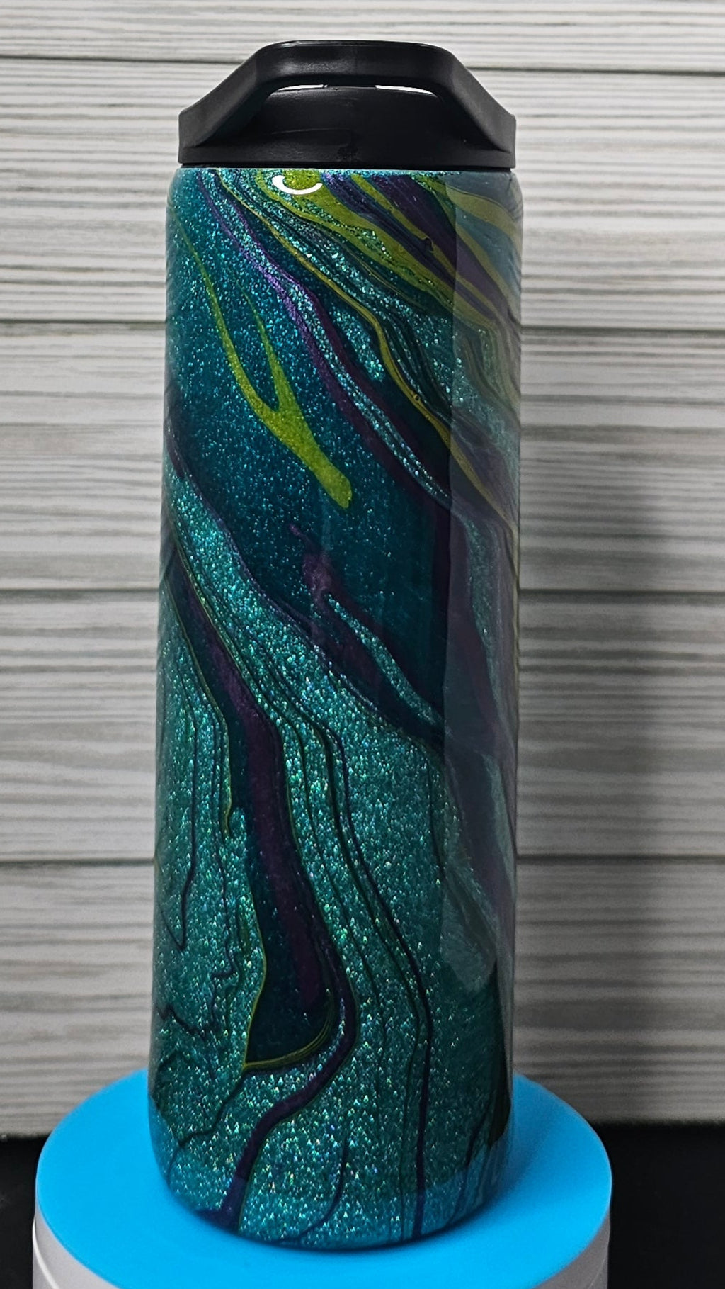 20oz Duo Skinny Turquoise Glitter Paint Swirl Epoxy Tumbler