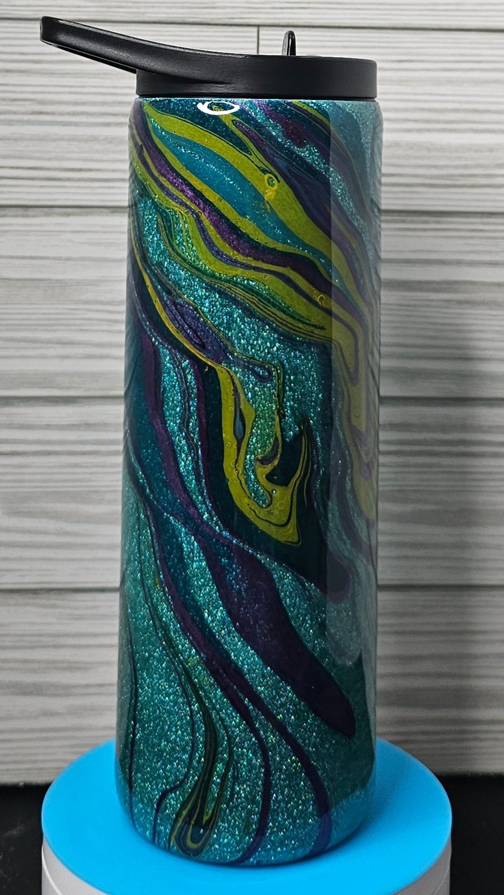 20oz Duo Skinny Turquoise Glitter Paint Swirl Epoxy Tumbler
