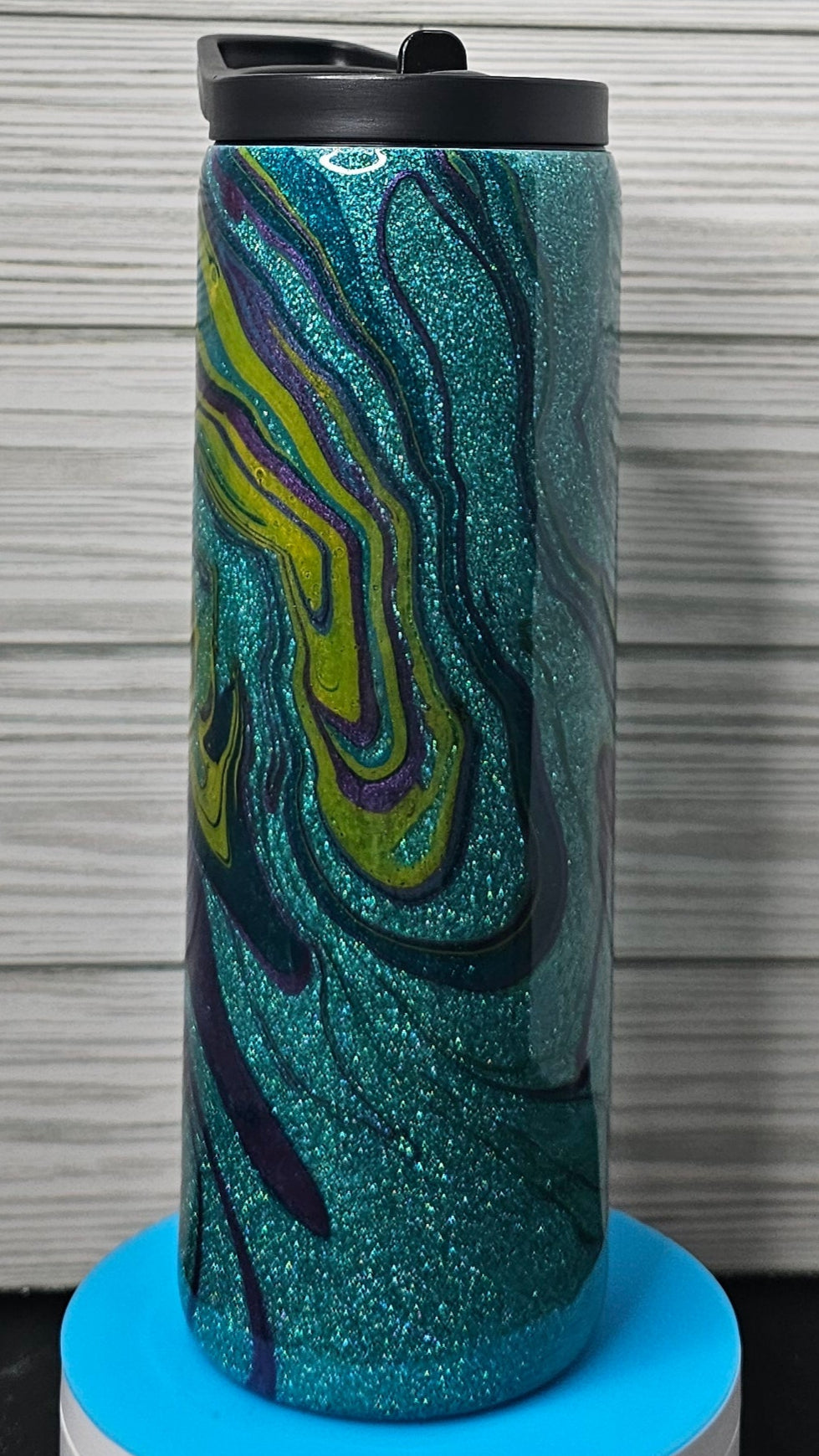 20oz Duo Skinny Turquoise Glitter Paint Swirl Epoxy Tumbler
