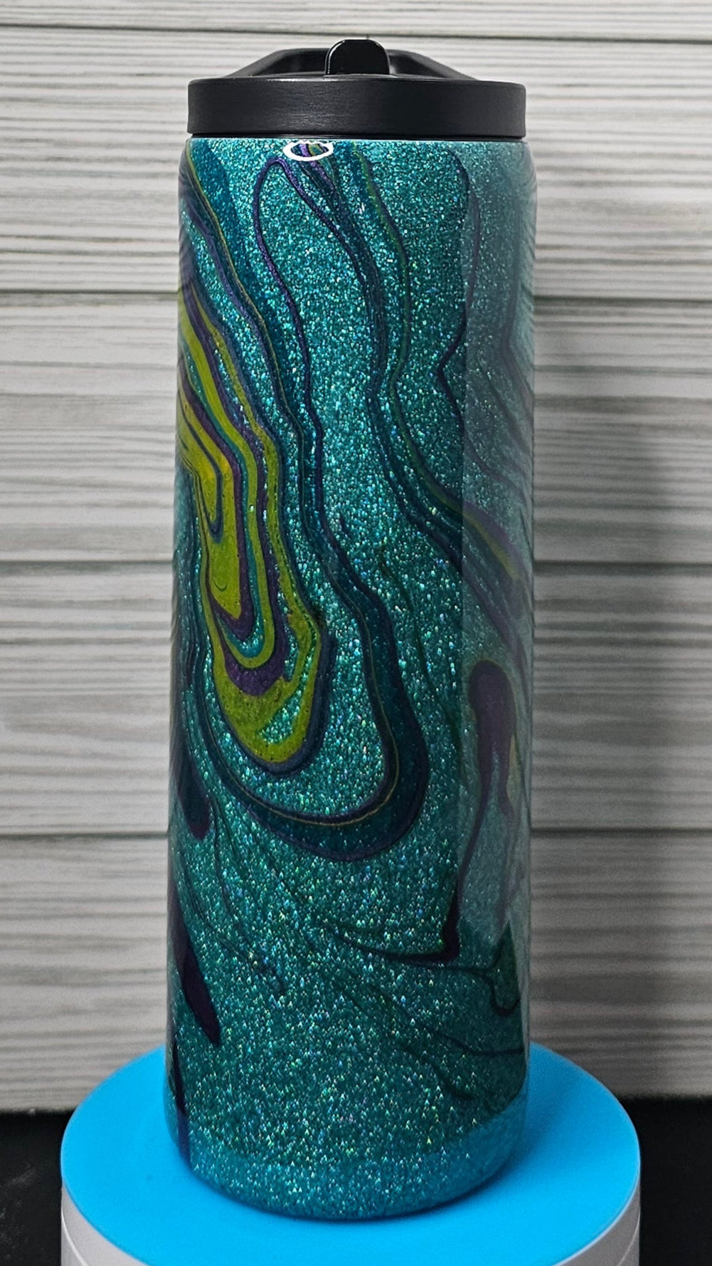 20oz Duo Skinny Turquoise Glitter Paint Swirl Epoxy Tumbler
