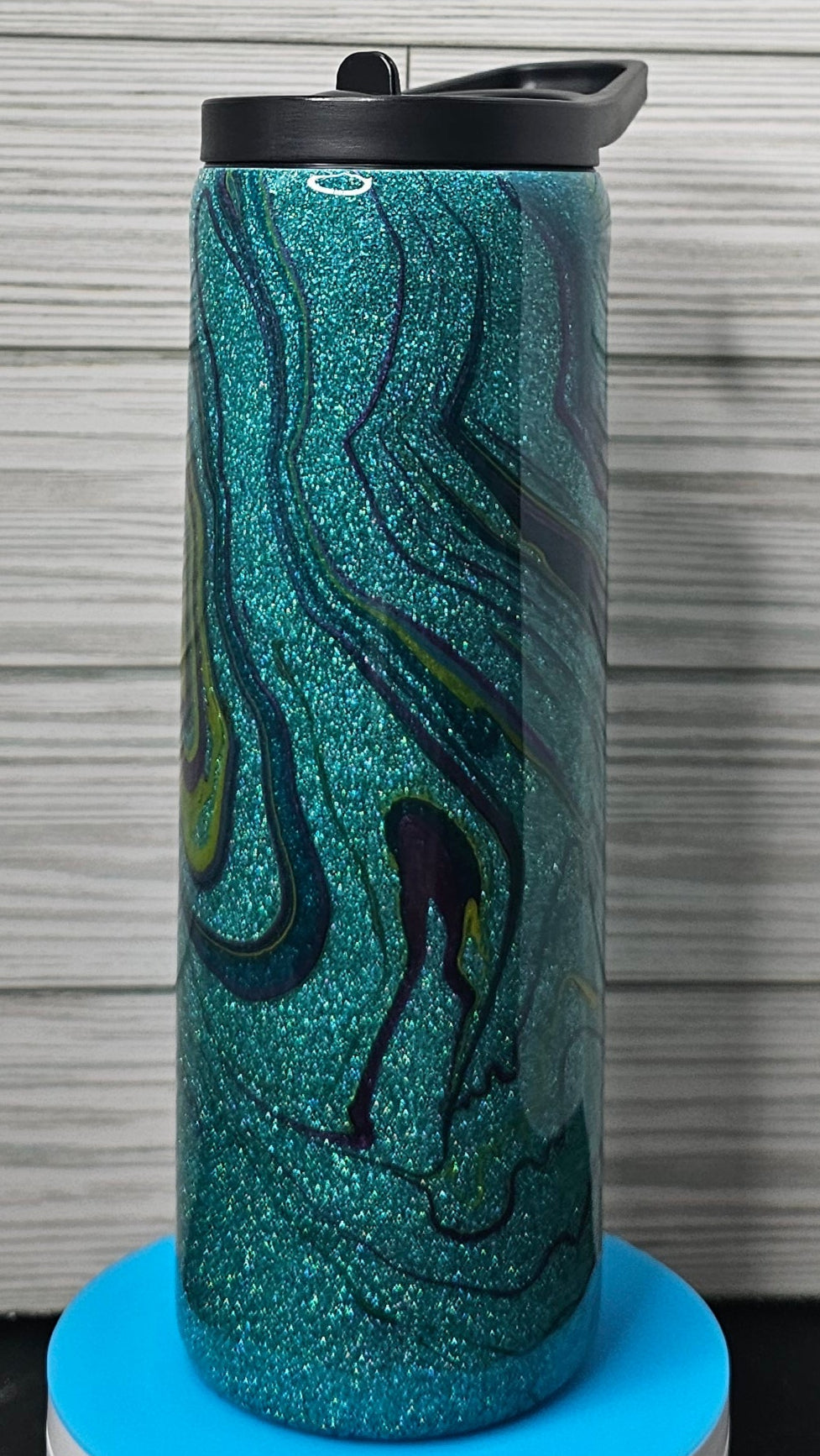 20oz Duo Skinny Turquoise Glitter Paint Swirl Epoxy Tumbler