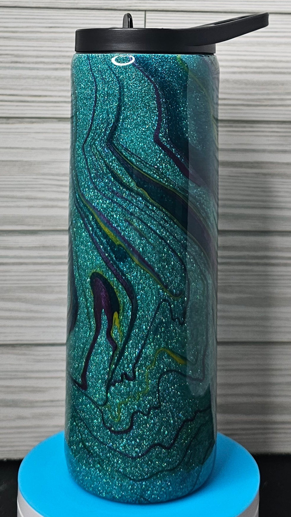 20oz Duo Skinny Turquoise Glitter Paint Swirl Epoxy Tumbler
