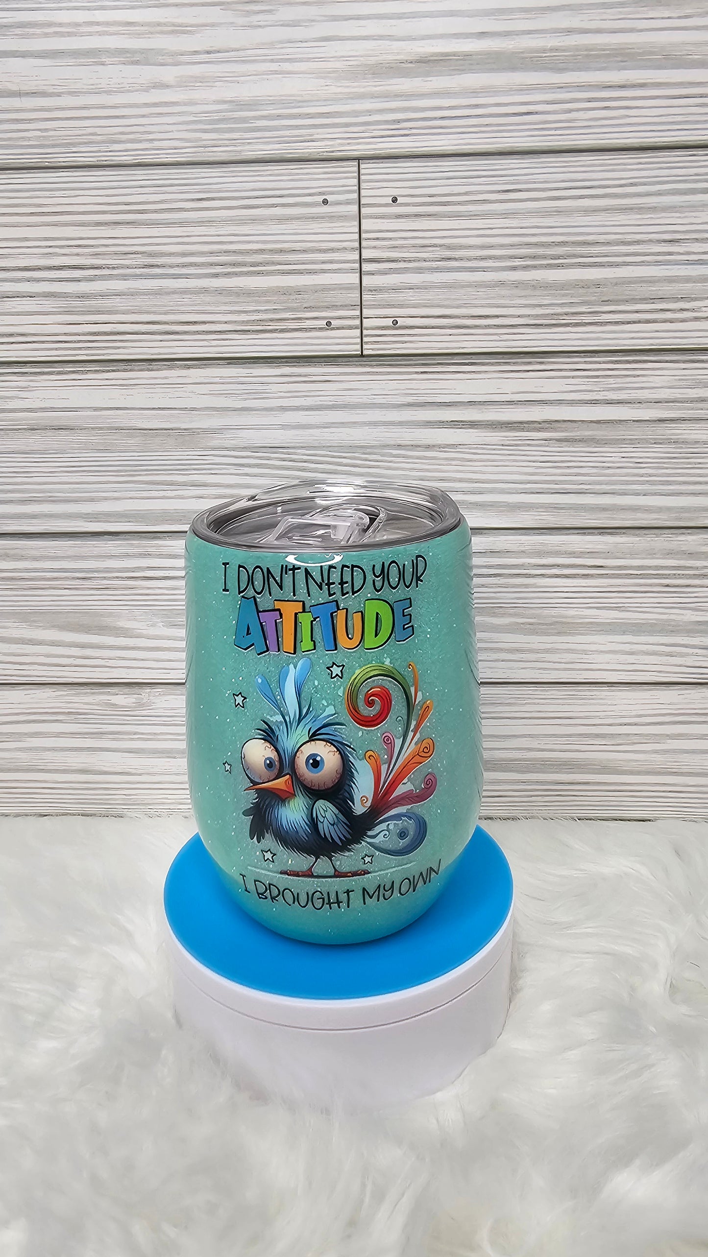 15oz Stemless Wine Mint Green Glitter No Attitude Epoxy Tumbler