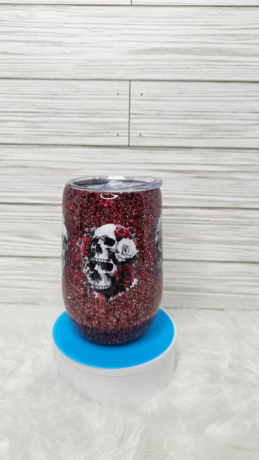 16oz Stemmy Glitter Rose Skull Epoxy Tumbler