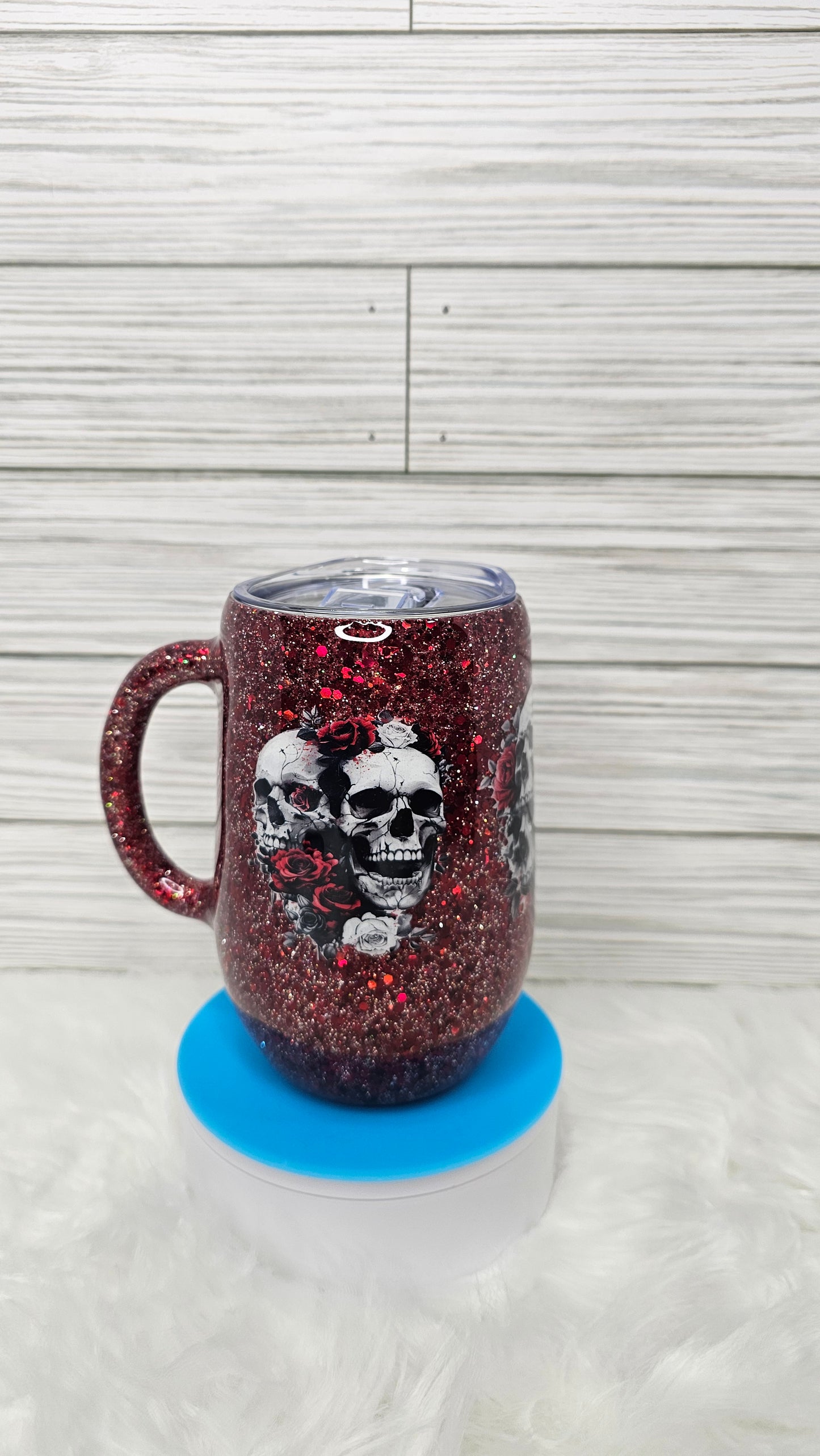 16oz Stemmy Glitter Rose Skull Epoxy Tumbler