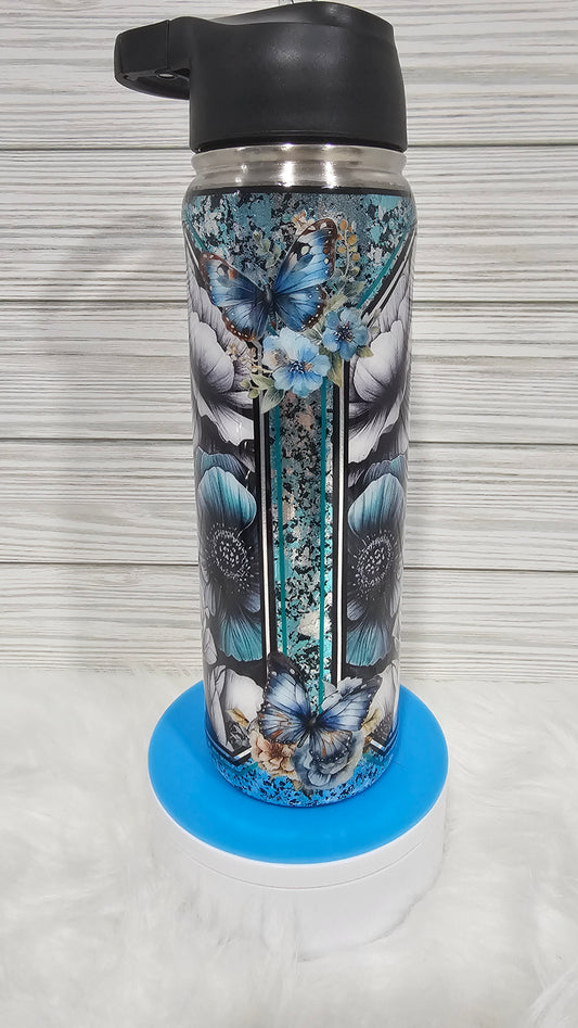 25oz Skinny Duo Teal Foil Flakes Wolf Epoxy Tumbler