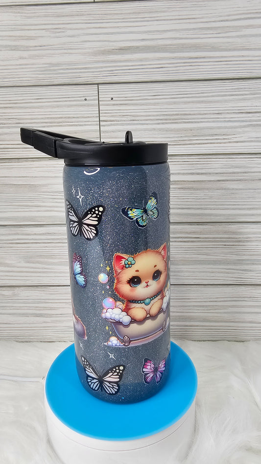 15 oz Skinny Duo Glitter Cat Epoxy Tumbler