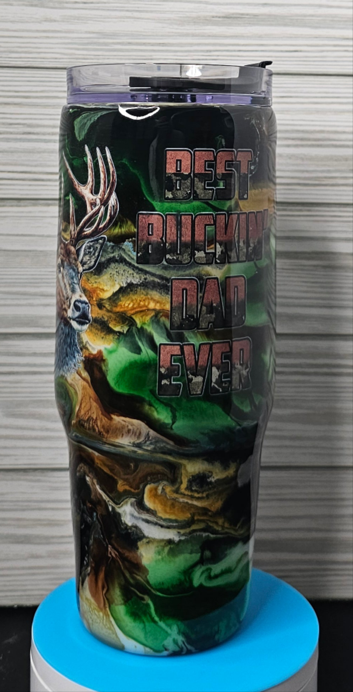 30oz Grippy Camouflage Ink Swirl Best Bucking Dad Epoxy Tumbler