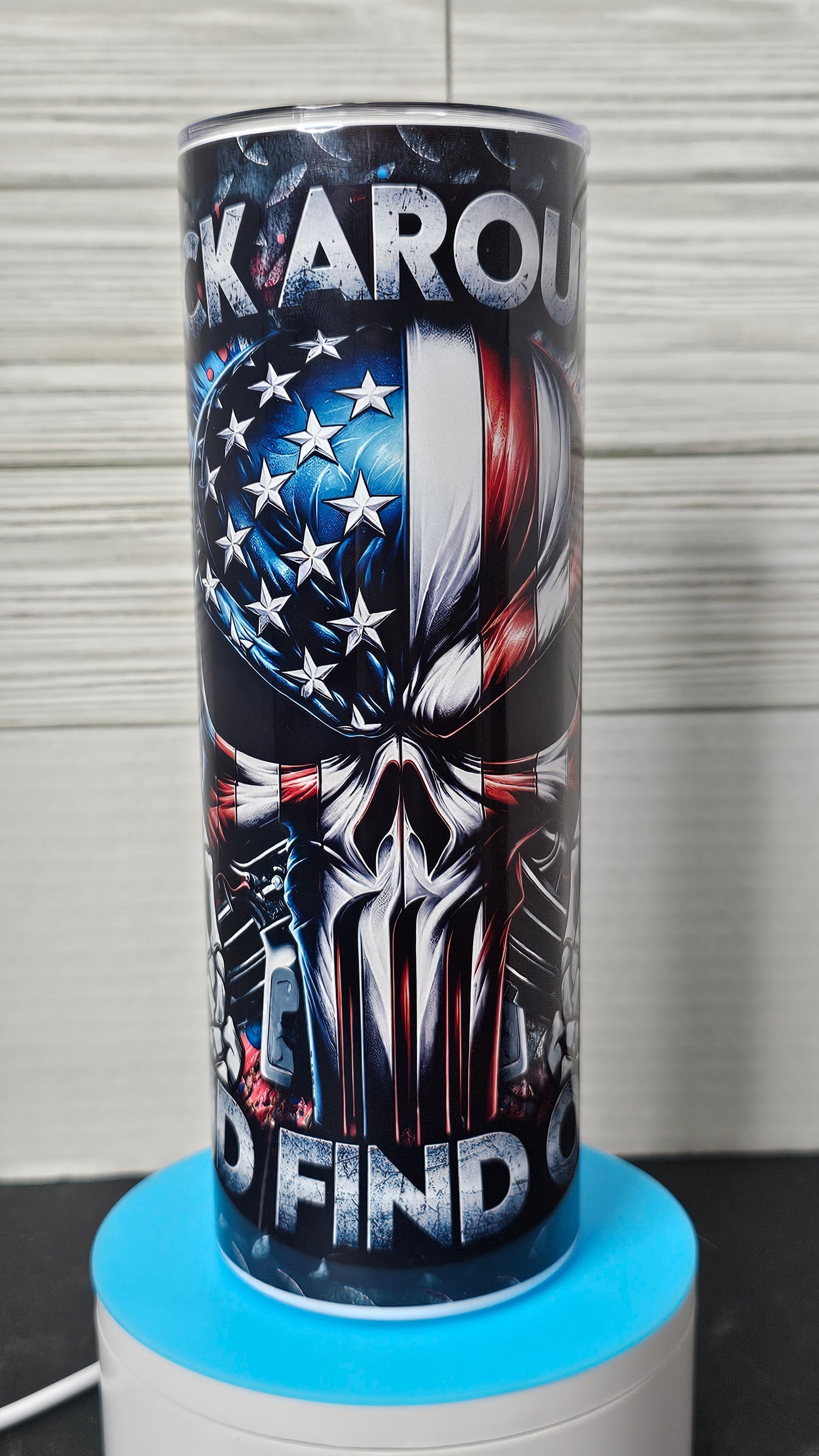 20oz Skinny Sublimation FAFO American Skull Tumbler