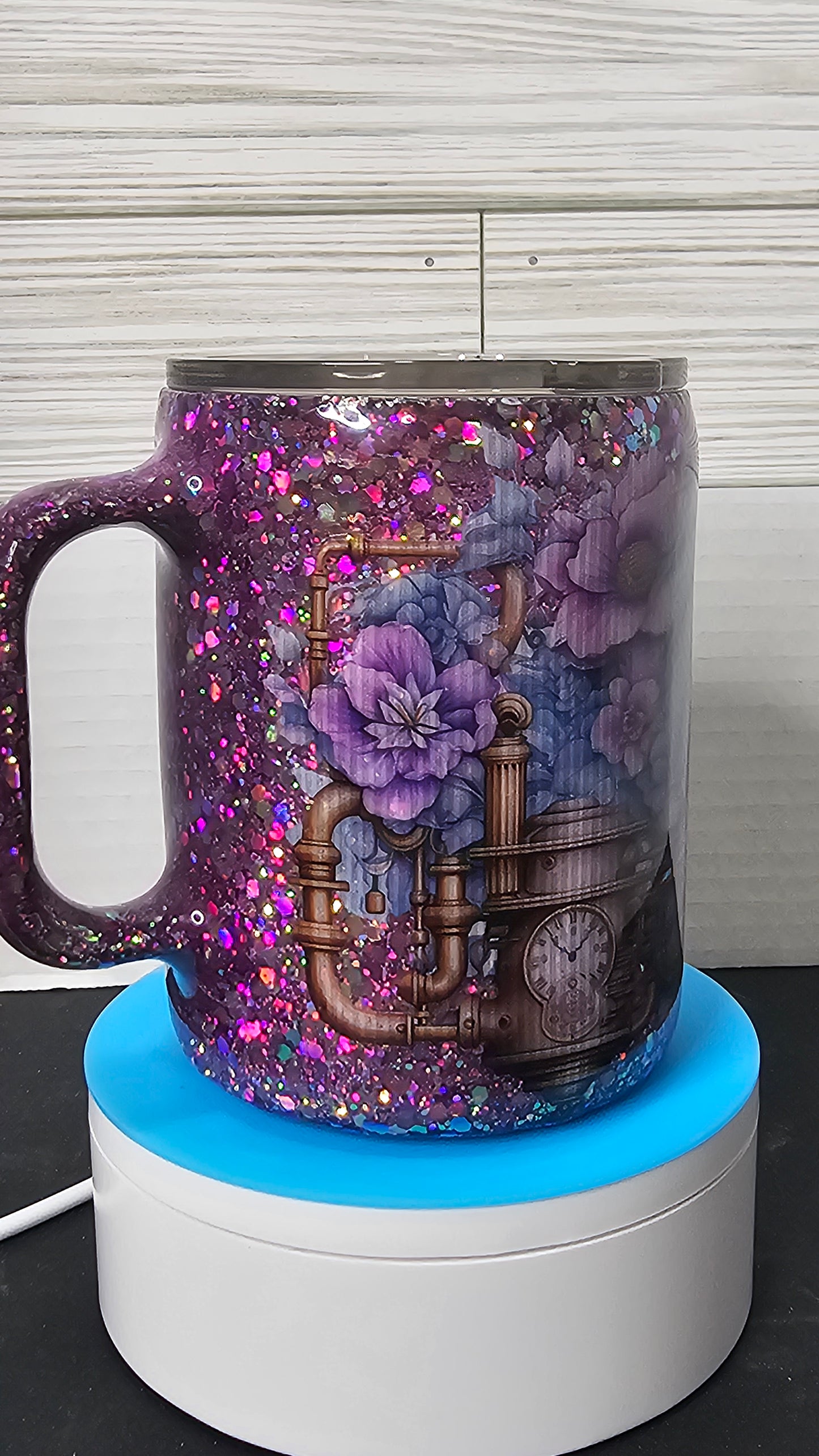 10oz Coffee Cup Steampunk Dragon with Chunky Purple Glitter Epoxy Tumbler