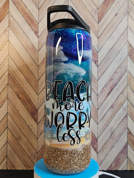 30oz Duo Skinny Ocean Ink Swirl Beach More Worry Less Epoxy Tumbler
