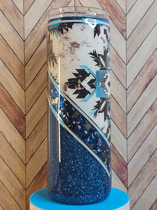 20oz Skinny Southwest V-split with Blue Glitter & Foil Epoxy Tumbler