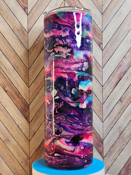 30oz Duo Skinny Purple/Blue/Green/Pink Ink Swirl Epoxy Tumbler