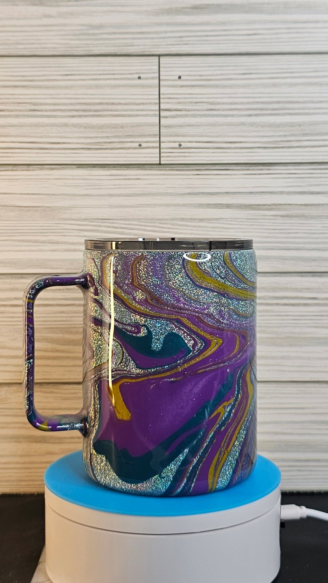 10oz Coffe Cup Glitter Purple/Gold/Teal Hydro-dip Epoxy Tumbler